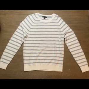 Mens Banana Republic gray and white striped sweater.
